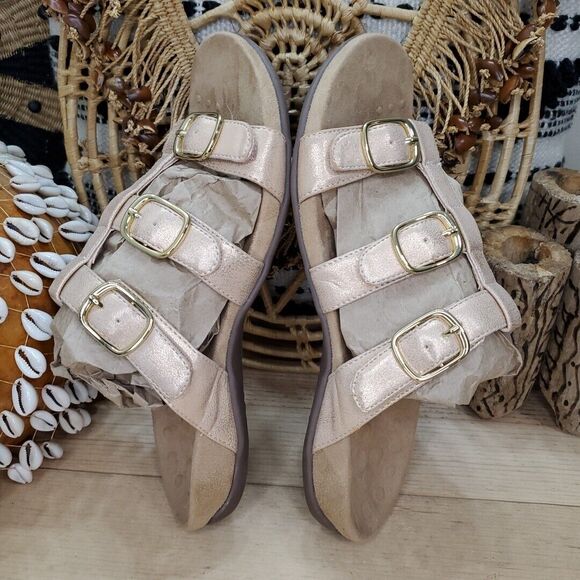 Vionic Women's US 9 EU 41 Misa Rose Gold Shimmer 3 Buckle Strap Slide Sandals - Picture 4 of 13